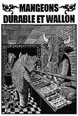 Sylvain Bureau, Mangeons durable et wallon, linogravure, 2012, 65 x 46 cm. 